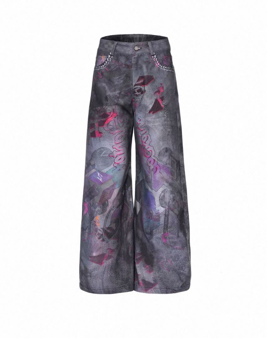 STARTEXCEEDEND グラフィック　ワイドレッグデニム