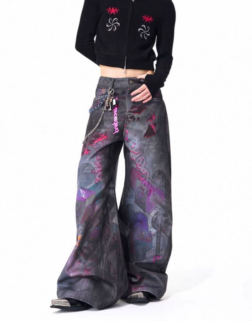 STARTEXCEEDEND グラフィック　ワイドレッグデニム