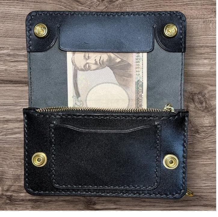 ゴリオ ⑥ミドルトラッカーウォレット/栃木レザー/ホック真鍮/小判カン真鍮