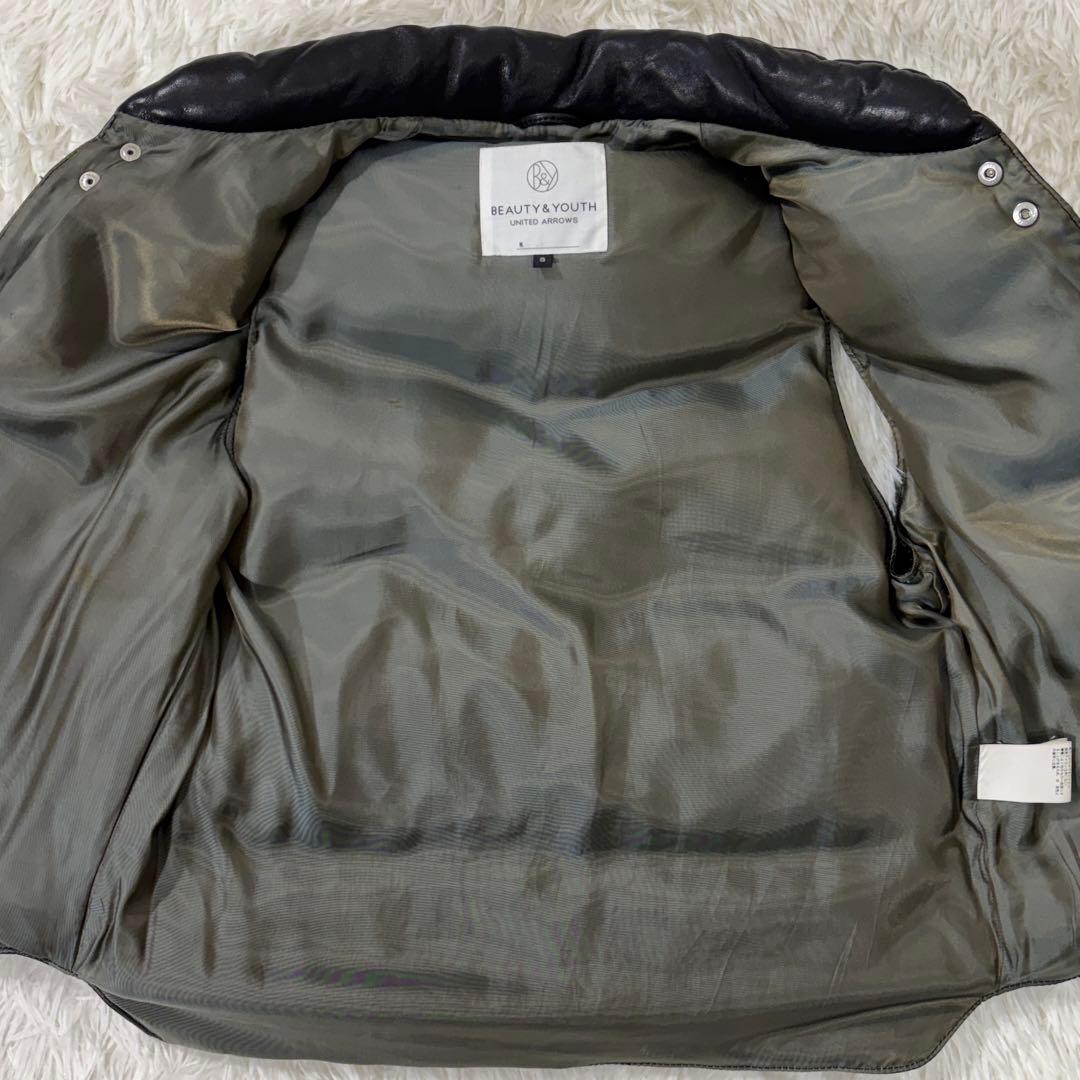 UNITED ARROWS ダウンベスト ラムレザー 羊革 ブラック 本革 S