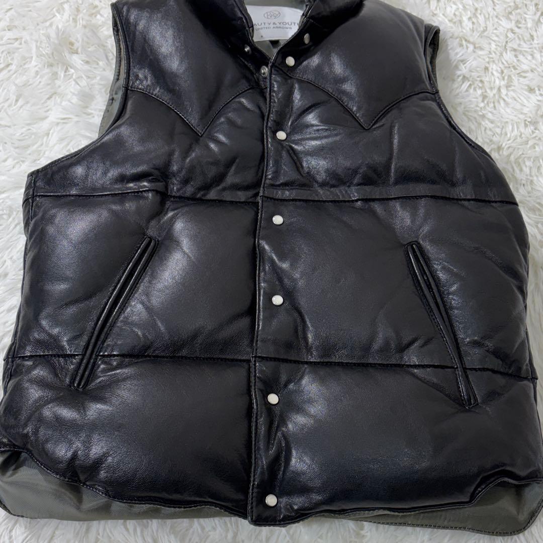 UNITED ARROWS ダウンベスト ラムレザー 羊革 ブラック 本革 S