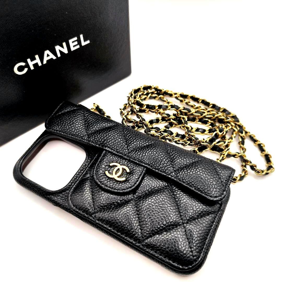 現行極美品！シャネル iPhone14Proスマホケースキャビアスキンマトラッセ