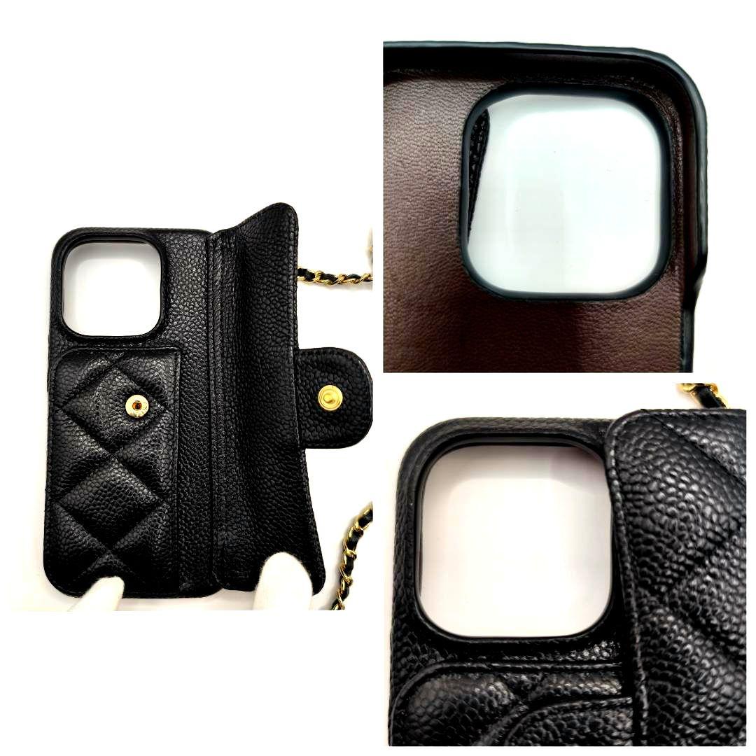 現行極美品！シャネル iPhone14Proスマホケースキャビアスキンマトラッセ