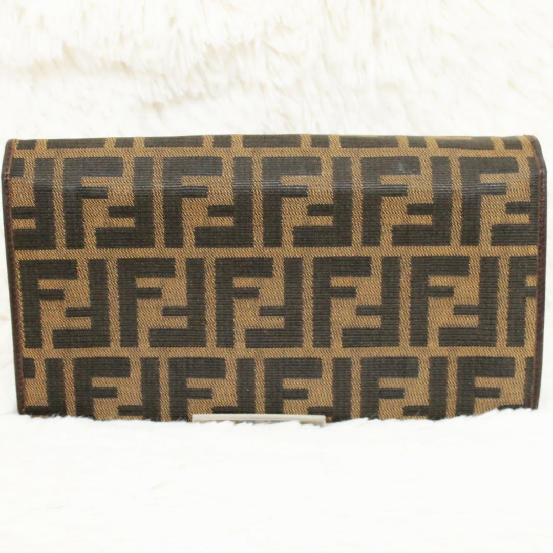 激レア 美品 フェンディ 長財布 マンマ金具 ズッカ柄 キャンバス ブラウン