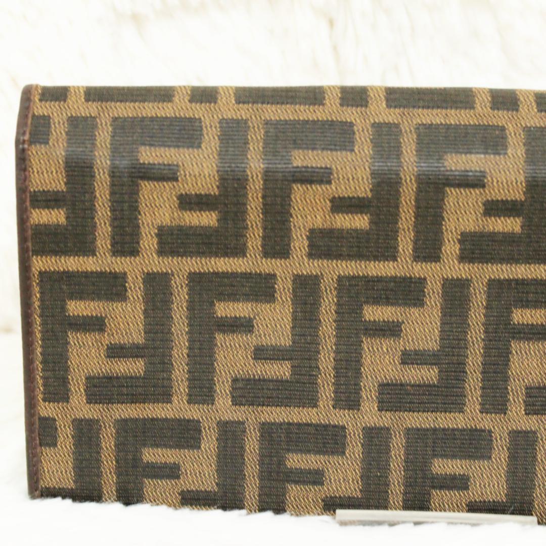 激レア 美品 フェンディ 長財布 マンマ金具 ズッカ柄 キャンバス ブラウン