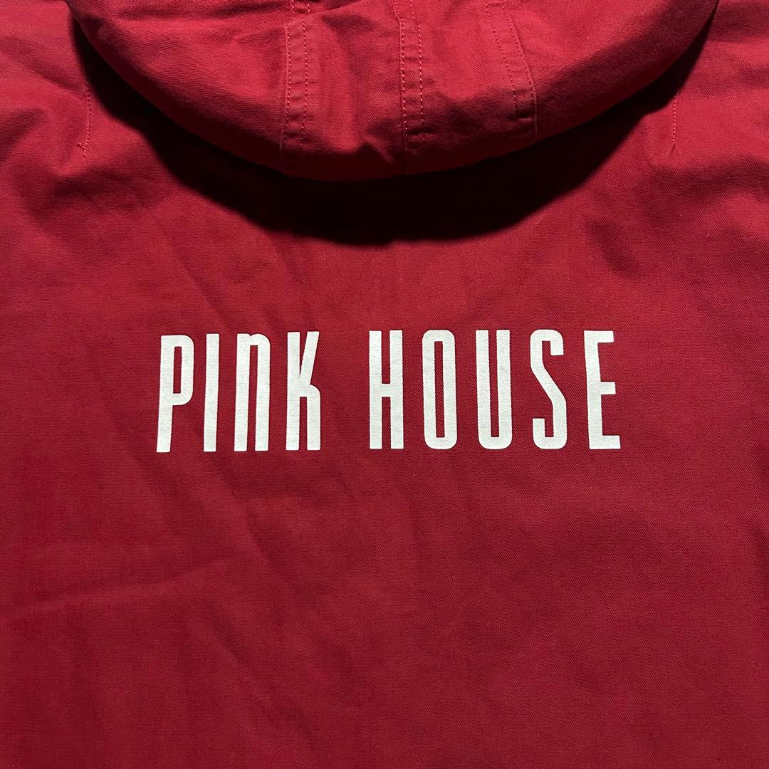 90s PINK HOUSE モッズコート ギンガムチェック ロゴ 赤 フード
