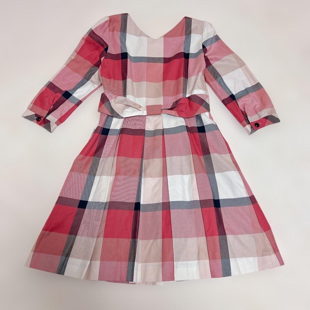 ★美品★ BLUELABEL クレストブリッジチェック　膝丈ワンピース　Lリボン