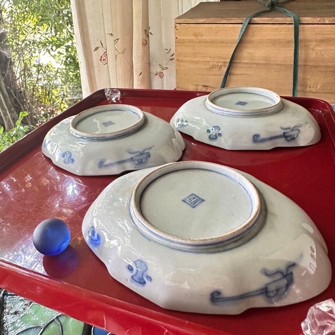 2203様感謝‼️四季にうるわし‼️伊万里錦手若松＆橙＆ふきよせ　兜菱形刺身皿5客