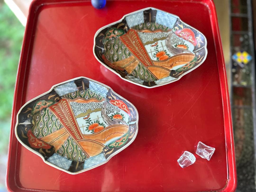 2203様感謝‼️四季にうるわし‼️伊万里錦手若松＆橙＆ふきよせ　兜菱形刺身皿5客