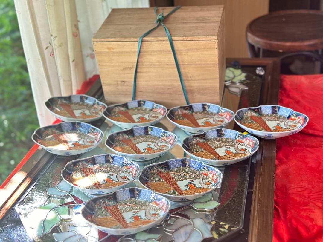 2203様感謝‼️四季にうるわし‼️伊万里錦手若松＆橙＆ふきよせ　兜菱形刺身皿5客