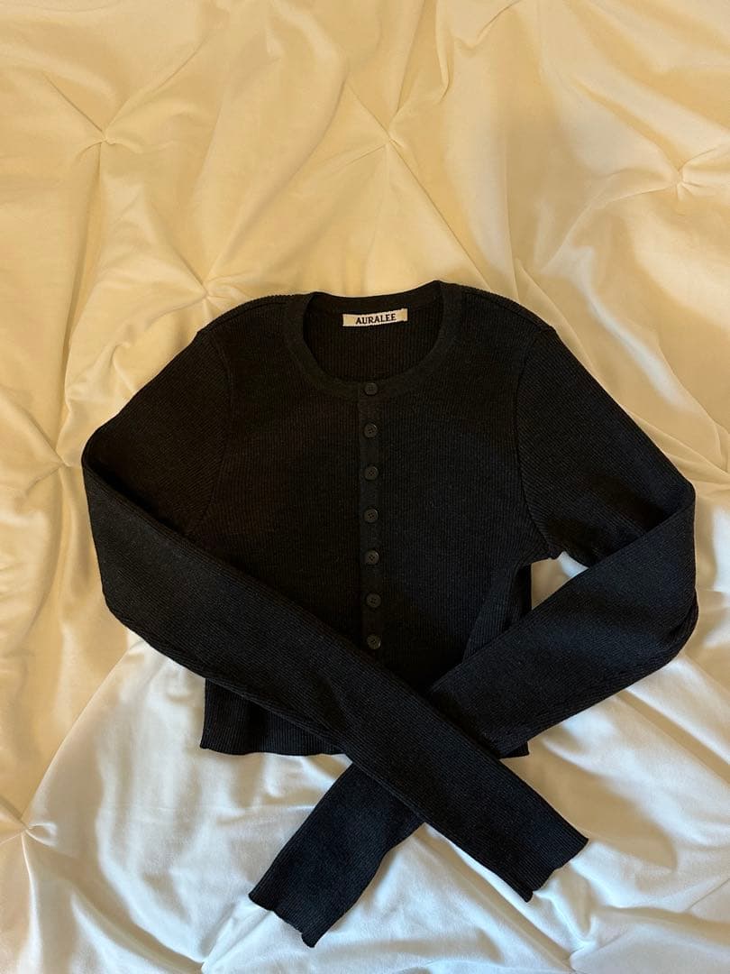 【AURALEE】 RIB KNIT SHORT CARDIGAN 0