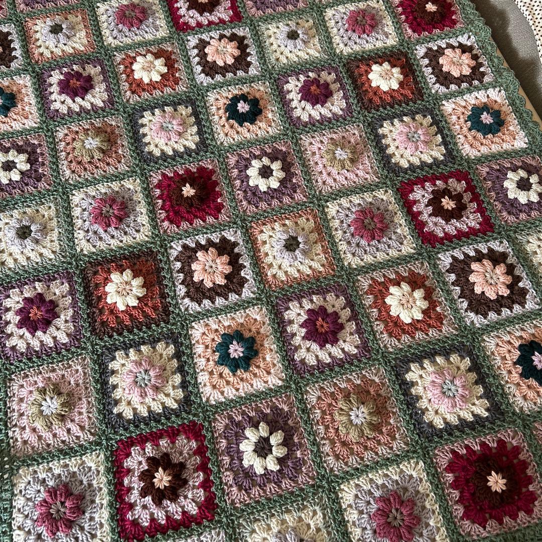 ご確認用。ぷっくり。お花のモチーフ編み マルチカバー ブランケット 手編み