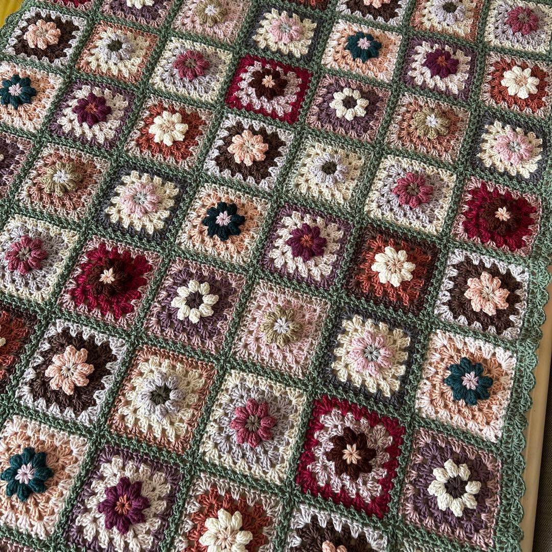 ご確認用。ぷっくり。お花のモチーフ編み マルチカバー ブランケット 手編み