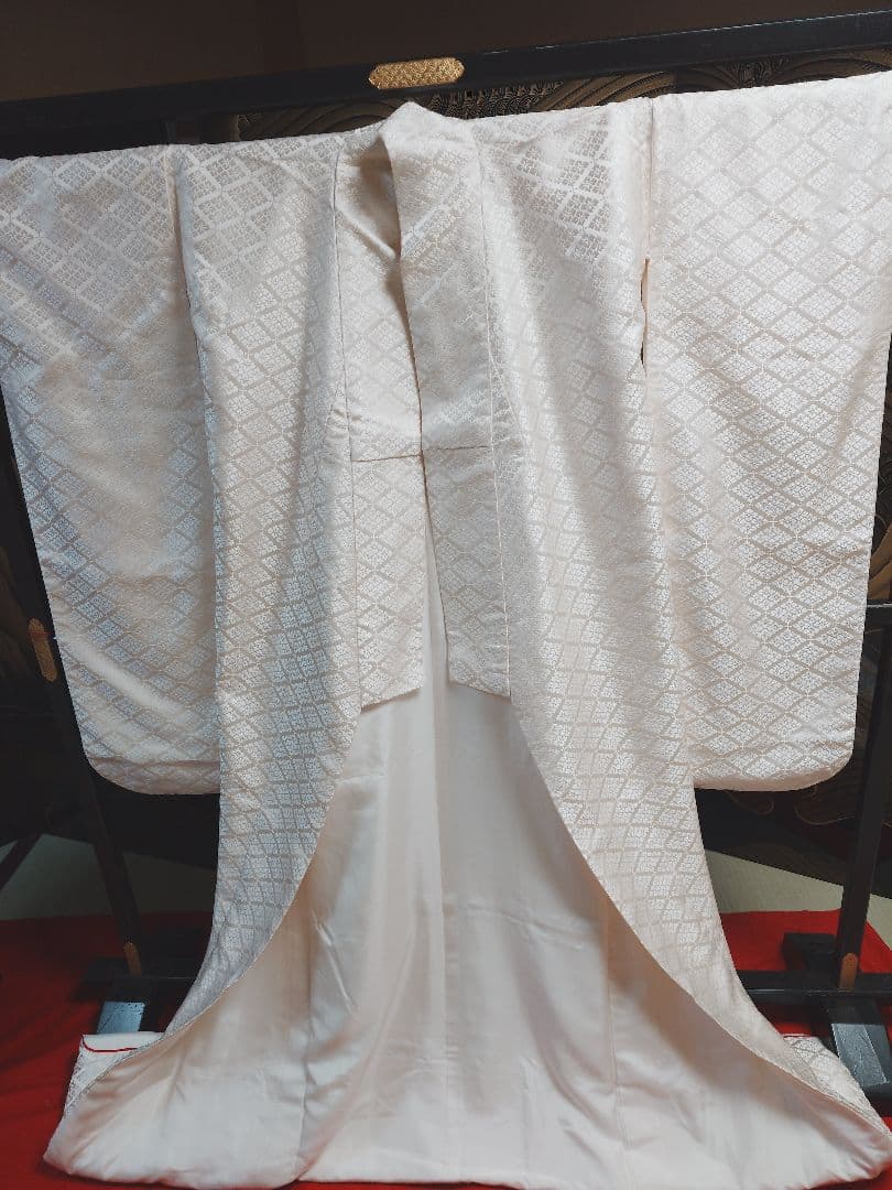 白無垢 絹製 格子模様唐織