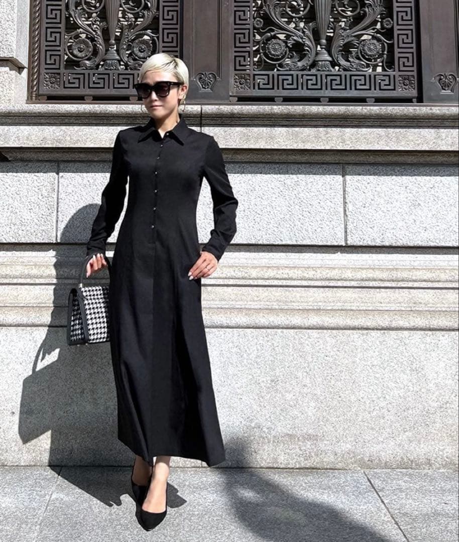 美品✨黒 ジョーゼット美ラインシャツワンピース S セレモニー入学卒業