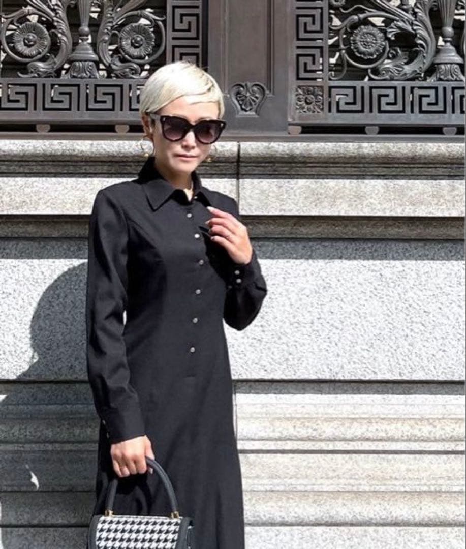 美品✨黒 ジョーゼット美ラインシャツワンピース S セレモニー入学卒業