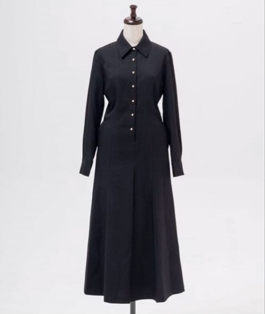 美品✨黒 ジョーゼット美ラインシャツワンピース S セレモニー入学卒業