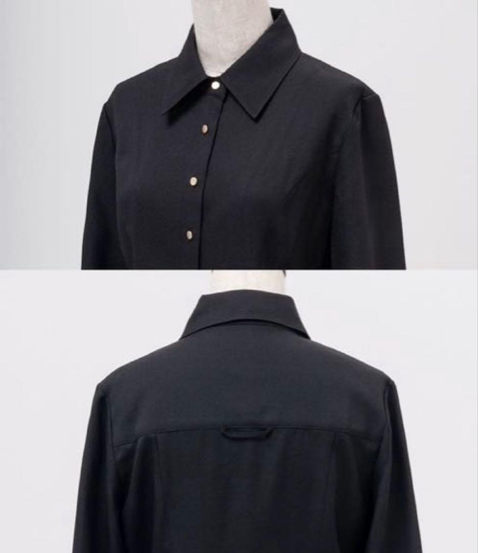 美品✨黒 ジョーゼット美ラインシャツワンピース S セレモニー入学卒業