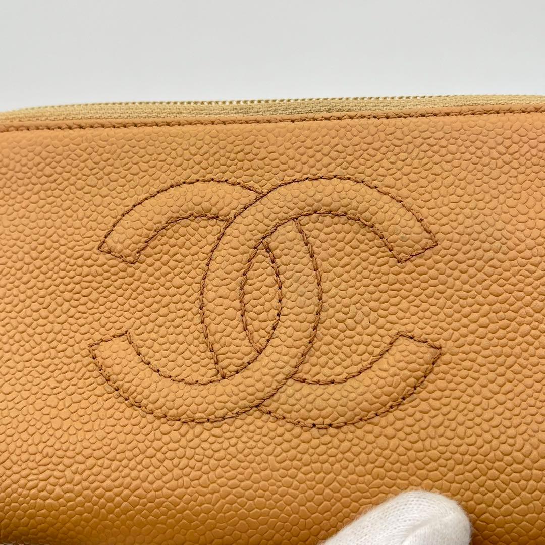 CHANEL 長財布 ラウンドファスナー ココマーク キャビアスキン ベージュ