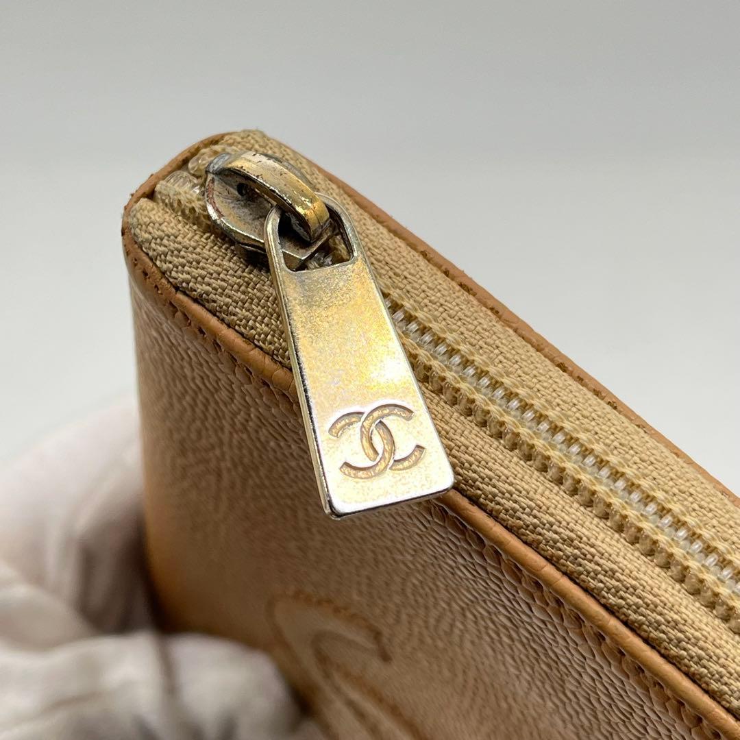 CHANEL 長財布 ラウンドファスナー ココマーク キャビアスキン ベージュ