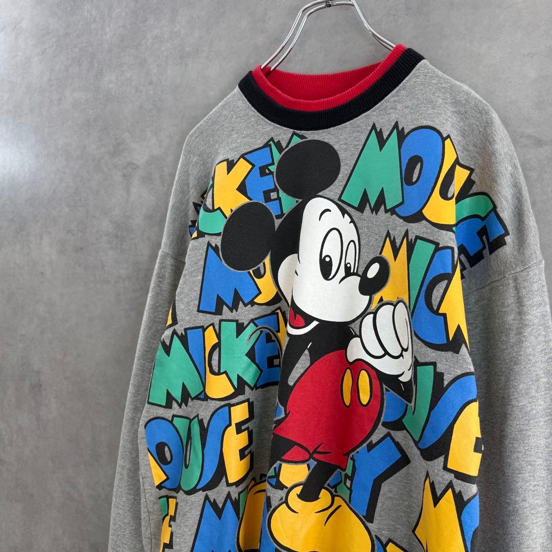 90s ヴィンテージ Disney ミッキー スウェットシャツ S相当 グレー