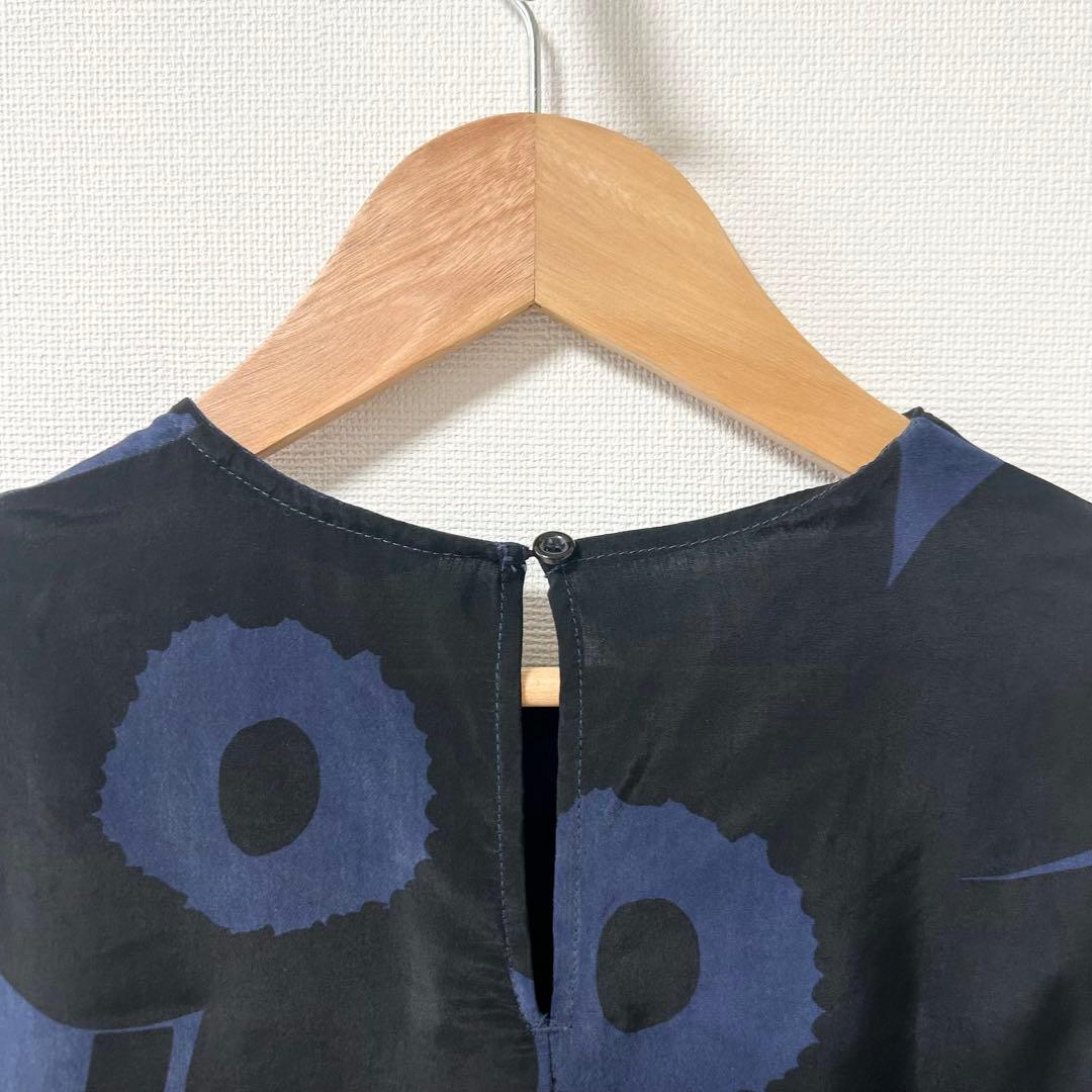 マリメッコ　花柄ワンピース　ウニッコ　ネイビー　　レーヨン　36