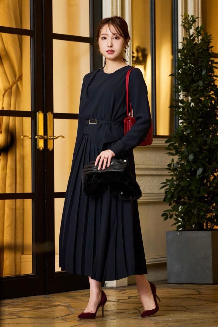 ピンキー&ダイアン◆[冨張愛コラボ] ドレーププリールワンピース ネイビー 38