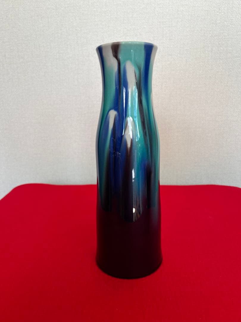 人間国宝 三代 徳田八十吉 彩釉 花入 管理T293 共箱 共布 陶歴付