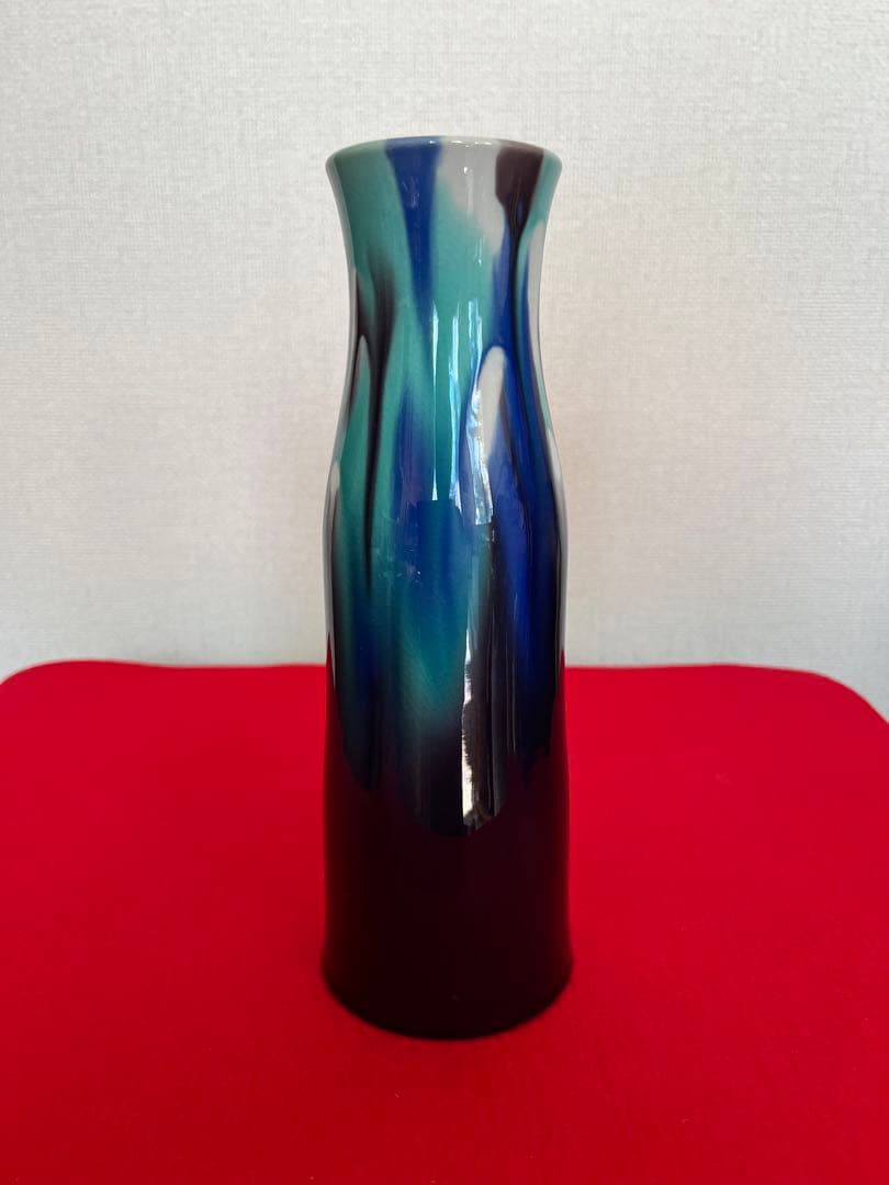 人間国宝 三代 徳田八十吉 彩釉 花入 管理T293 共箱 共布 陶歴付