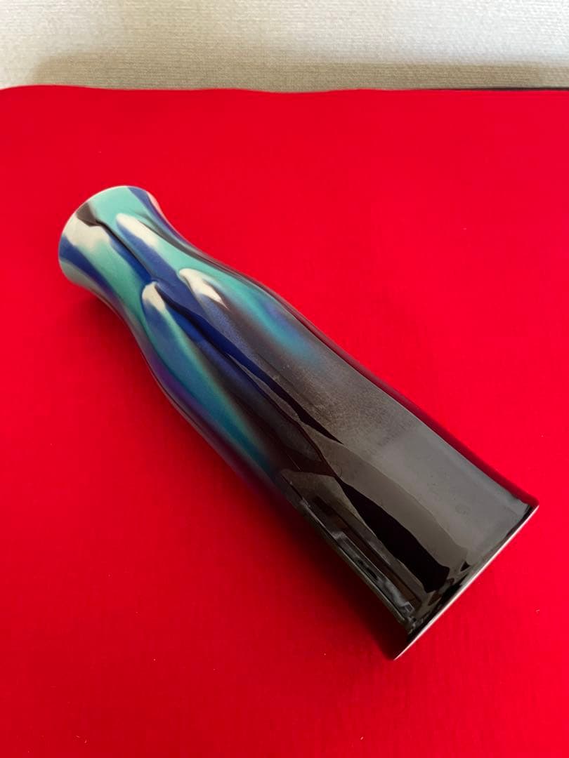 人間国宝 三代 徳田八十吉 彩釉 花入 管理T293 共箱 共布 陶歴付