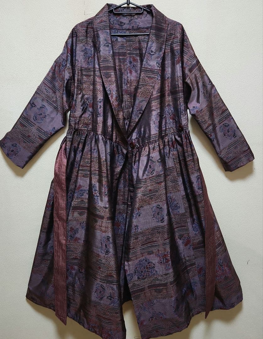 正絹大島紬リメイクヘチマ襟カシュクールウエストボタンワンピース