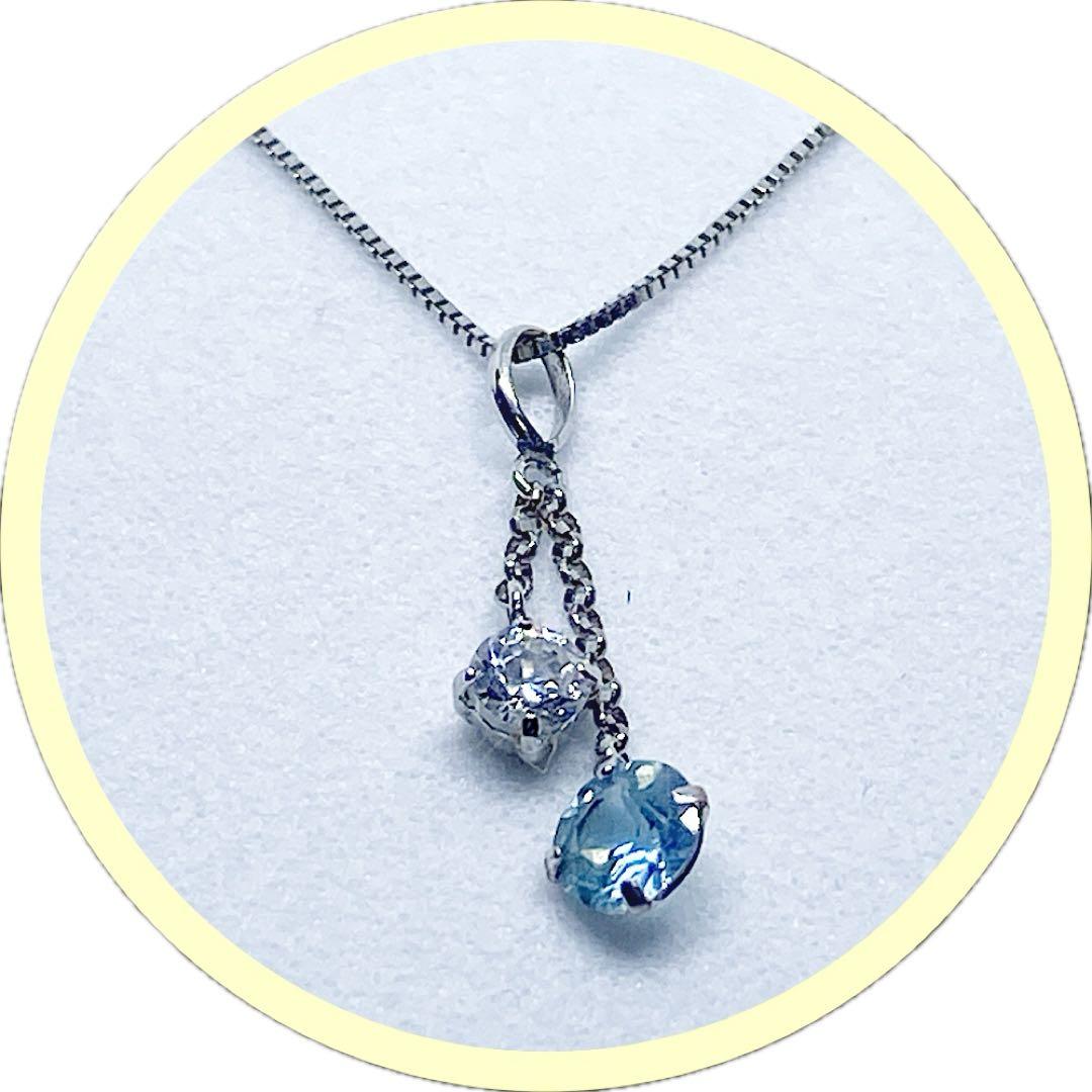 K14WG ホワイトゴールド ネックレス ブルートパーズ（トップK10）/601