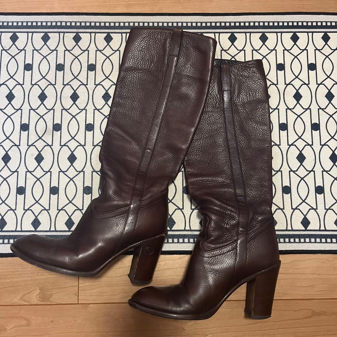 年末お値下げ！グッチ　ブラウン レザー ロングブーツ