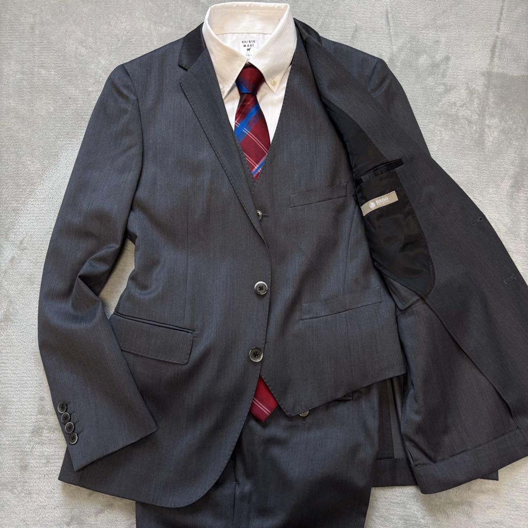 未使用に近い✨ナノユニバース 3ピース セットアップスーツ 2B シルク 48