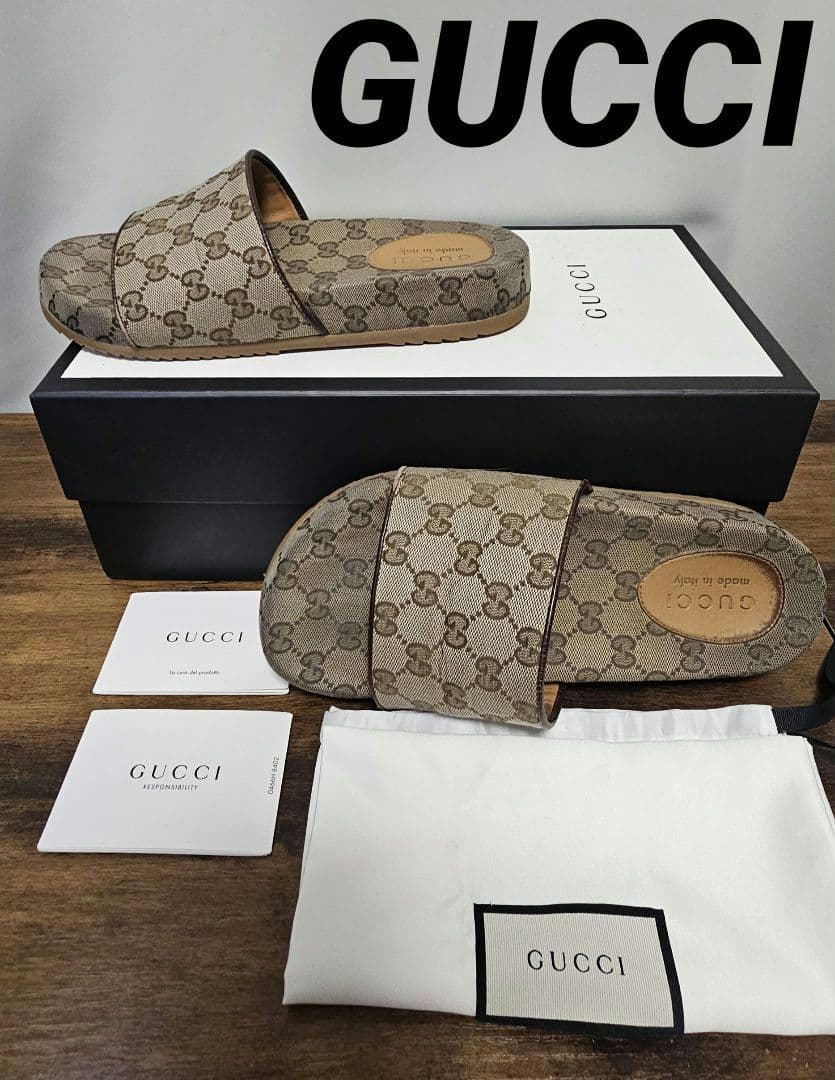 GUCCI グッチ　厚底　サンダル　エボニー　GG柄　キャンバス　メンズ　極美品