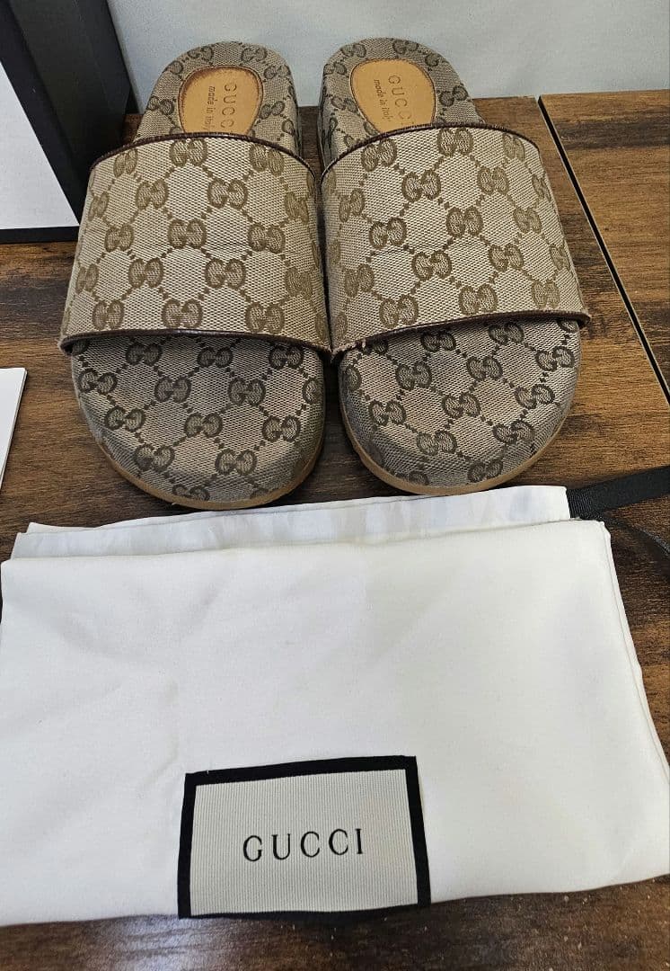 GUCCI グッチ　厚底　サンダル　エボニー　GG柄　キャンバス　メンズ　極美品