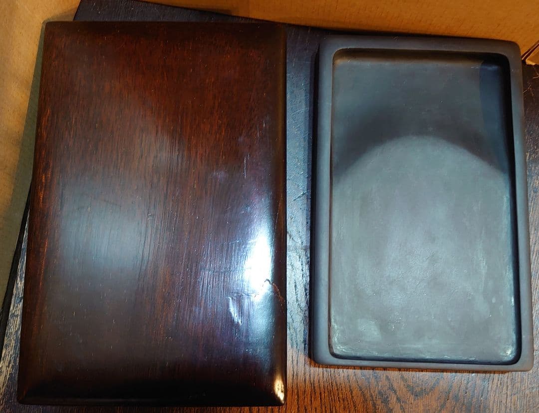 【中国文房具】『端渓硯／裏面 端渓硯産出坑地図』箱 衣装箱 外装箱