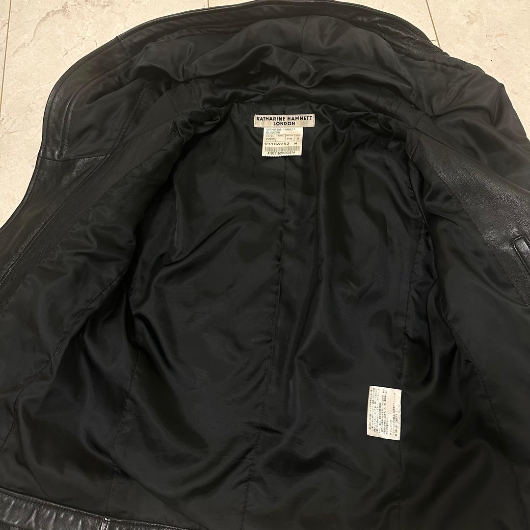 キャサリンハムネット ラムレザー　 フーディー ジャケット　ライダース　M