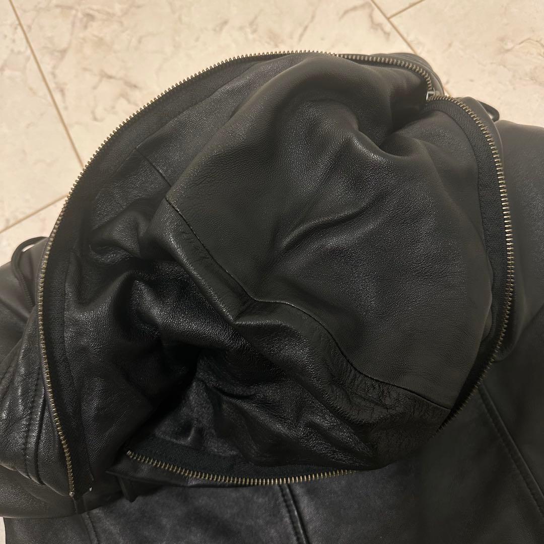 キャサリンハムネット ラムレザー　 フーディー ジャケット　ライダース　M