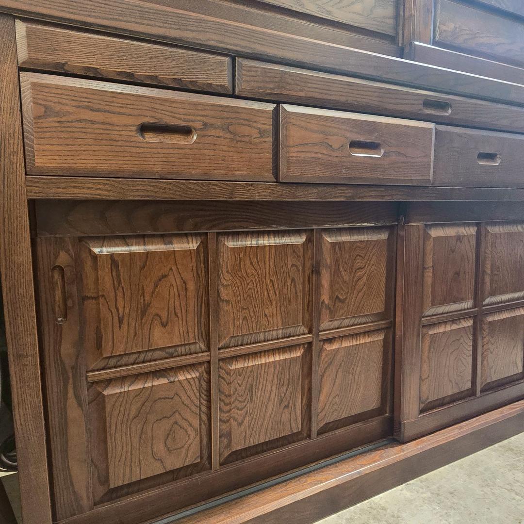 【高級】 無垢材 食器棚 引き戸 幅148㎝ カップボード 収納棚 和風 民芸