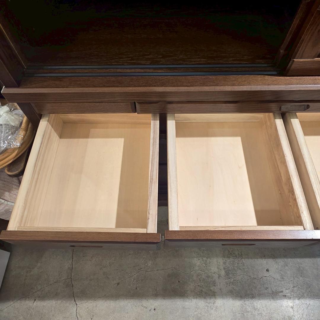 【高級】 無垢材 食器棚 引き戸 幅148㎝ カップボード 収納棚 和風 民芸