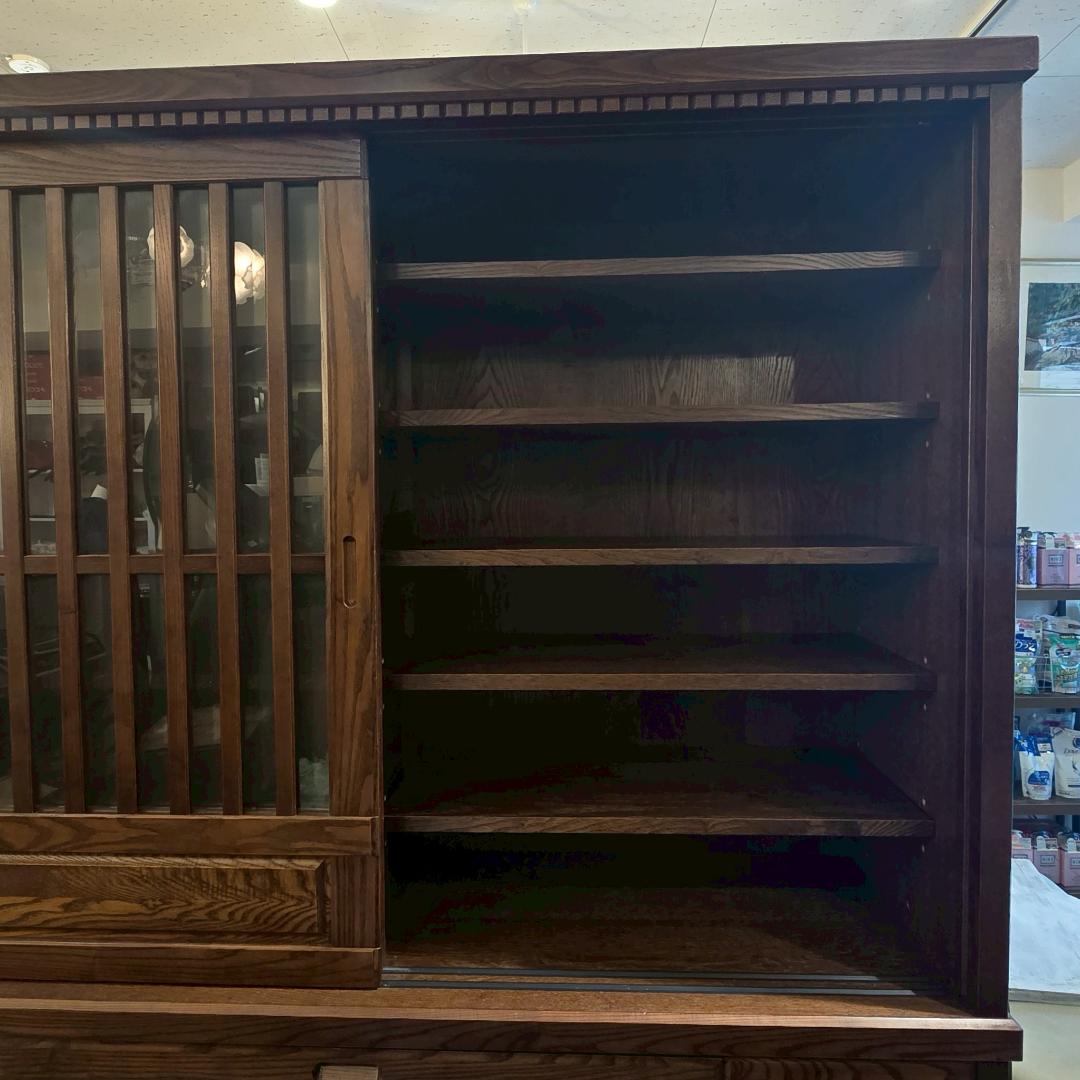 【高級】 無垢材 食器棚 引き戸 幅148㎝ カップボード 収納棚 和風 民芸