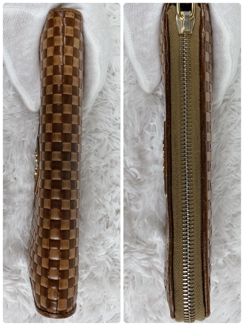 おやじ プラダ 編み込み イントレチャート レザー L字ファスナー