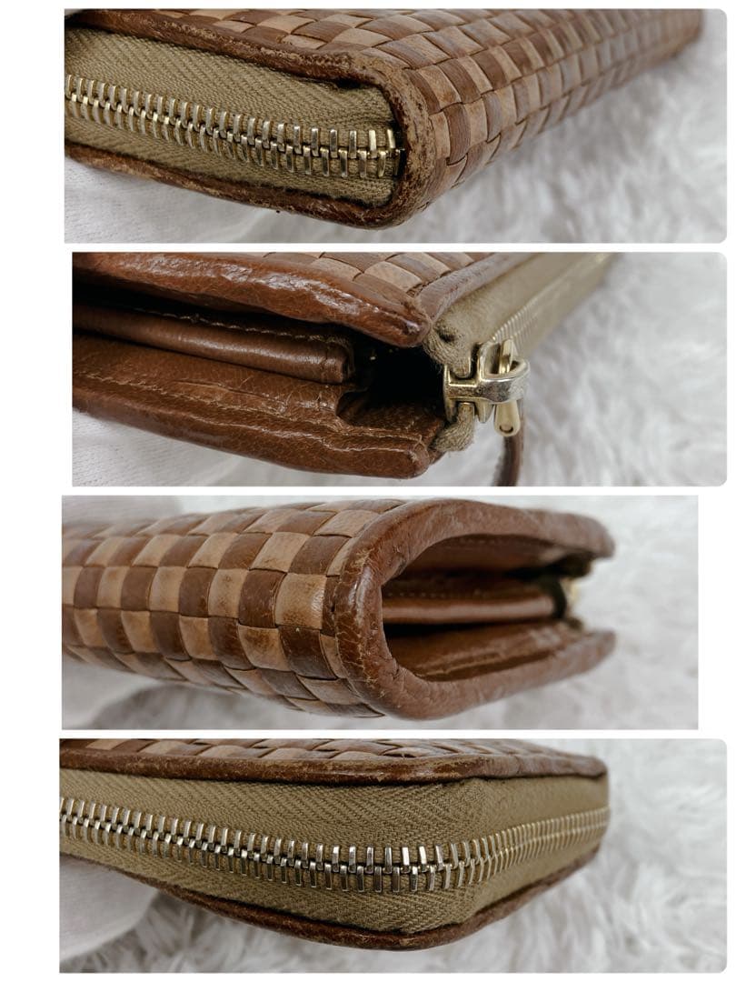 おやじ プラダ 編み込み イントレチャート レザー L字ファスナー