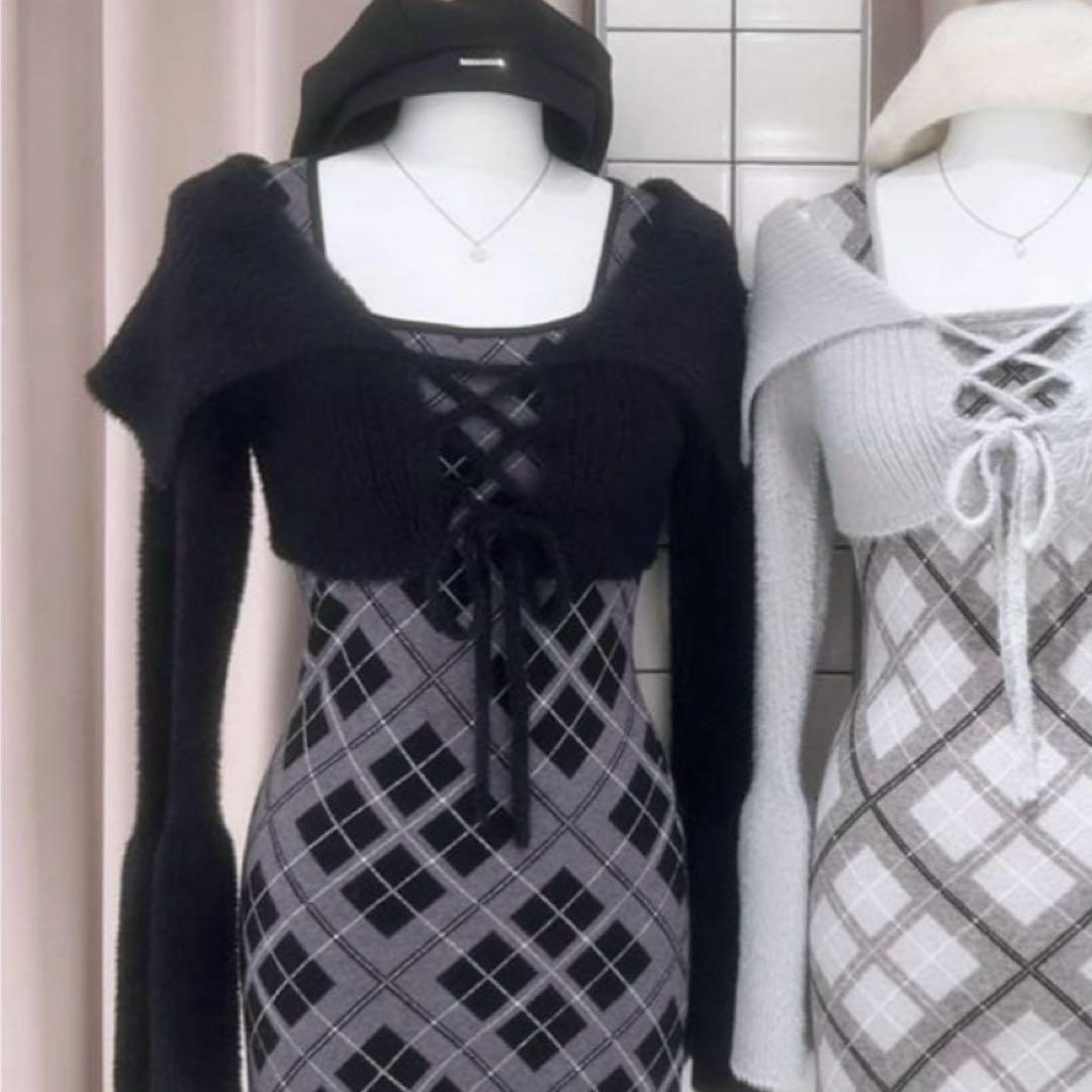 BUBBLES バブルス レースアップニットワンピース