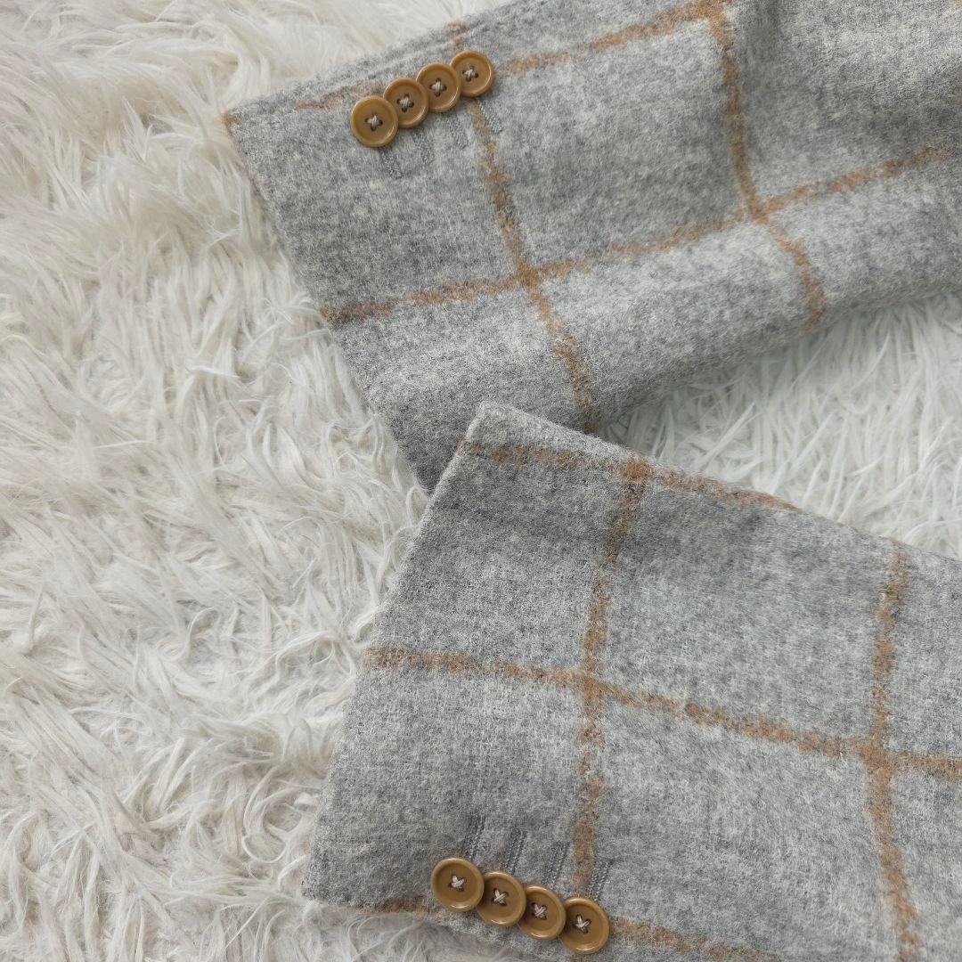 【アルパカ85%!!!】ビームスエフ テーラードジャケット チェック グレー系