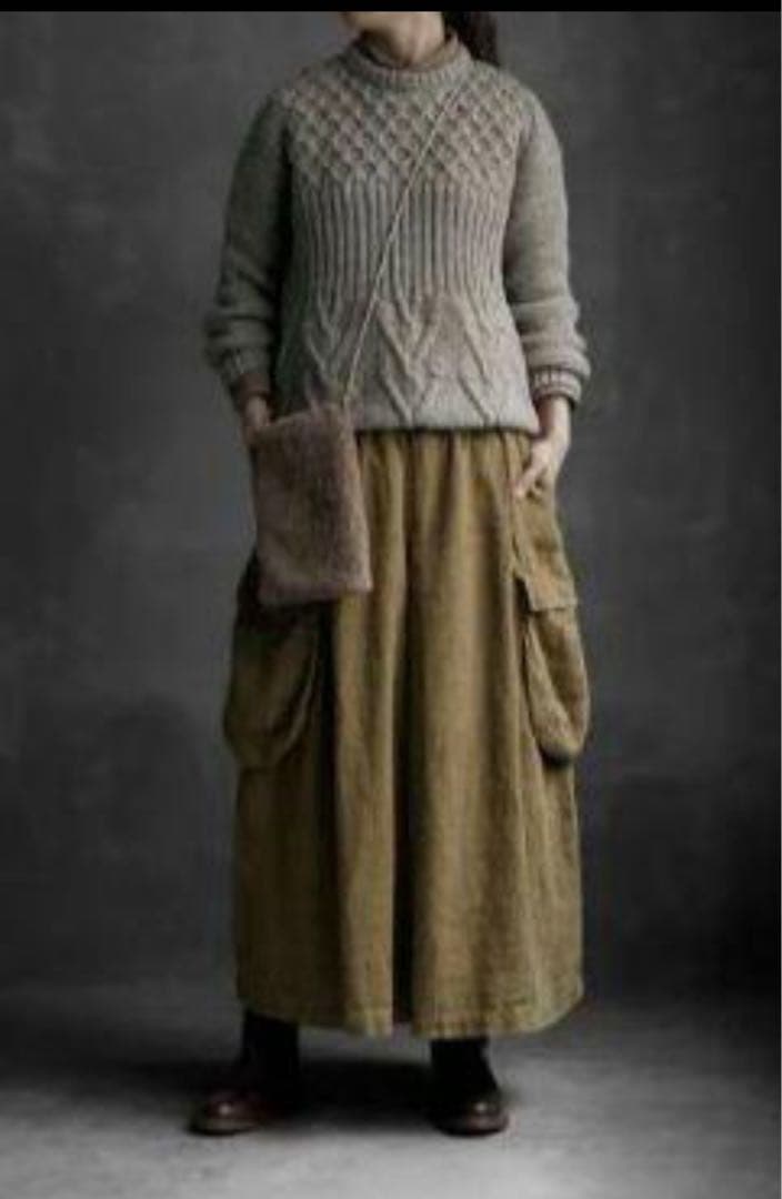 Joie de Vivreリネンラミー硫化染め　ワイドカーゴパンツ