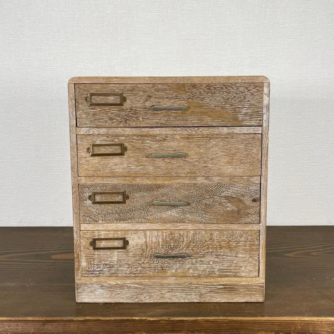 ヴィンテージ 小引き出し 4杯 ネームプレート付 白木 抽斗 収納箱 レトロ