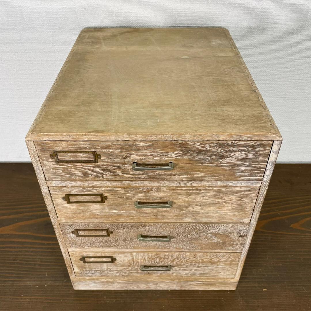 ヴィンテージ 小引き出し 4杯 ネームプレート付 白木 抽斗 収納箱 レトロ