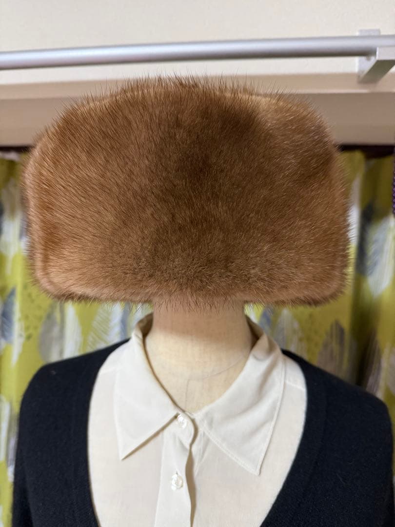 ミンクファー帽子　フライトキャップ ロシア帽 ブラウン 防寒　58cm ブラウン